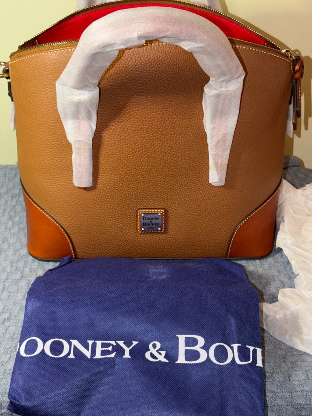 NWT Dooney and Bourke Pebble Grain Domed Satchel-Caramel Style #: R9062CA
